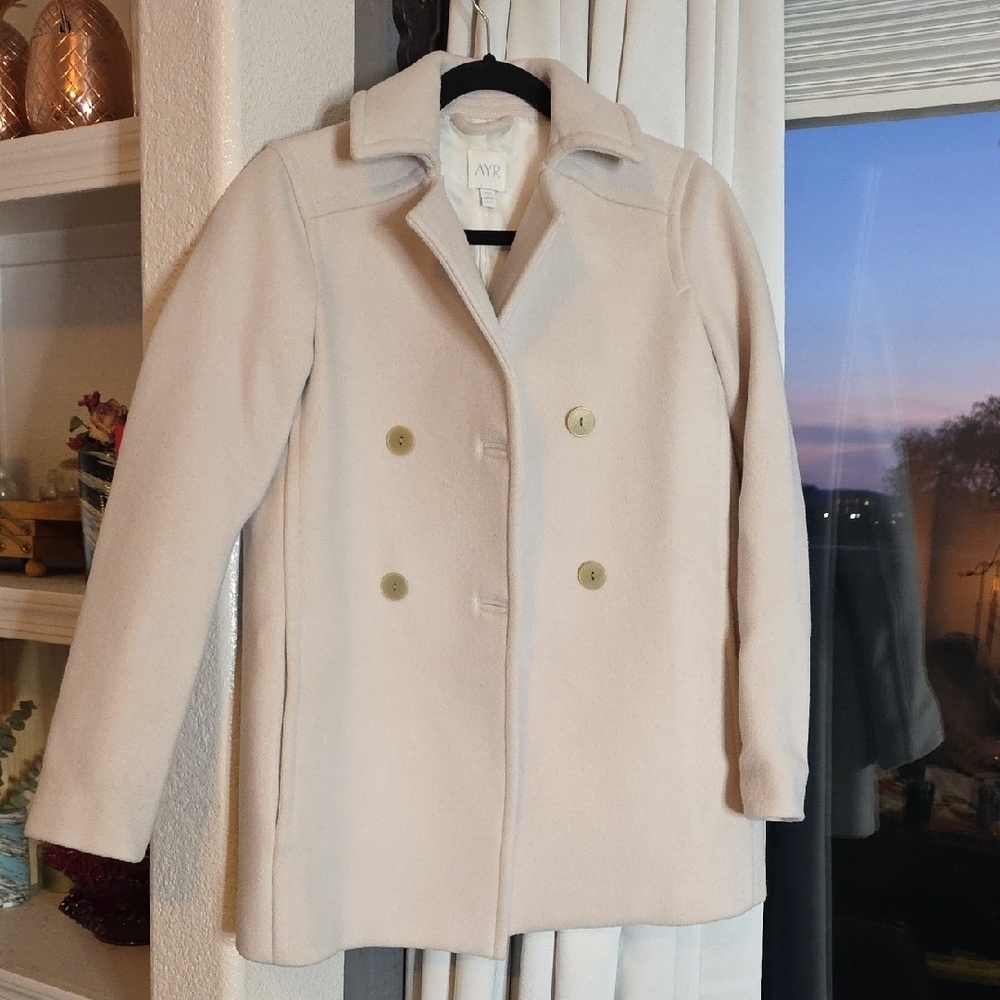 AYR Women's Cream Double-Breasted Wool Blend Coat Size XS